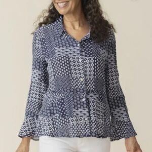 202B. Habitat Navy and White Patterned Button Down Shirt - Size Large